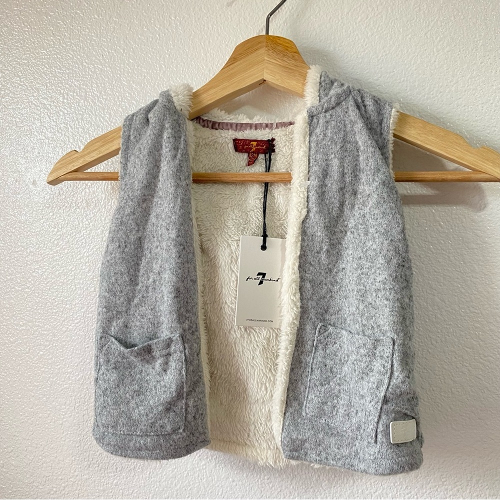NWT 7 For All Mankind Gray Fleece Lined Cardigan Vest Sweater Baby 12M